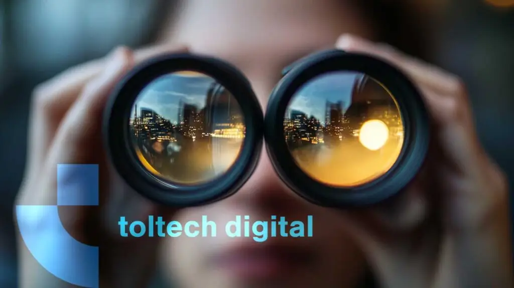 Business person using binoculars: Proactive digital marketing strategy for online visibility - Boost Your Business Visibility