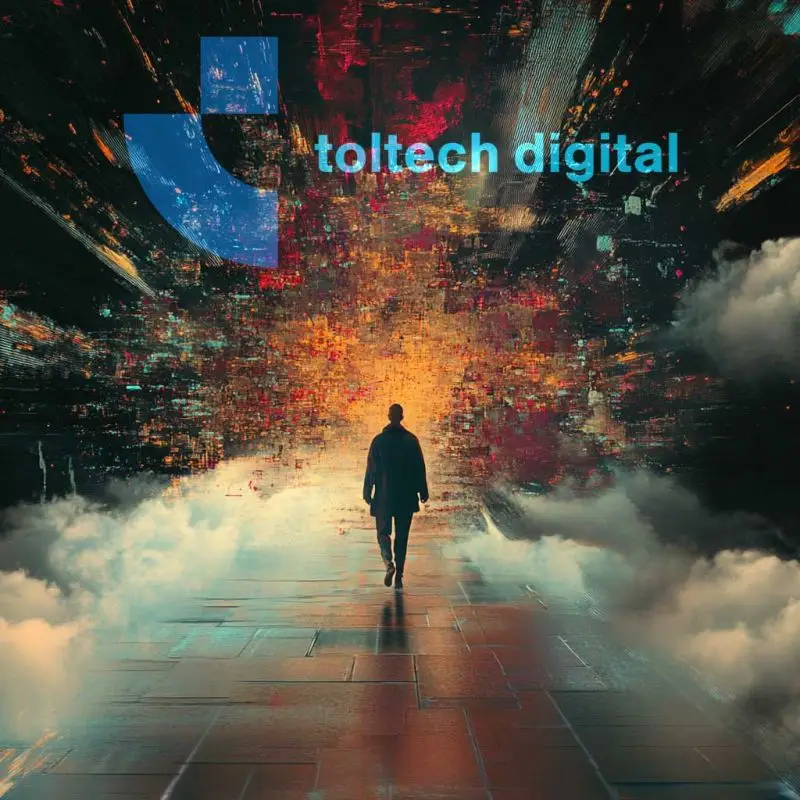 man walking into a digital cloud. Toltech digital help for running websites for clients
