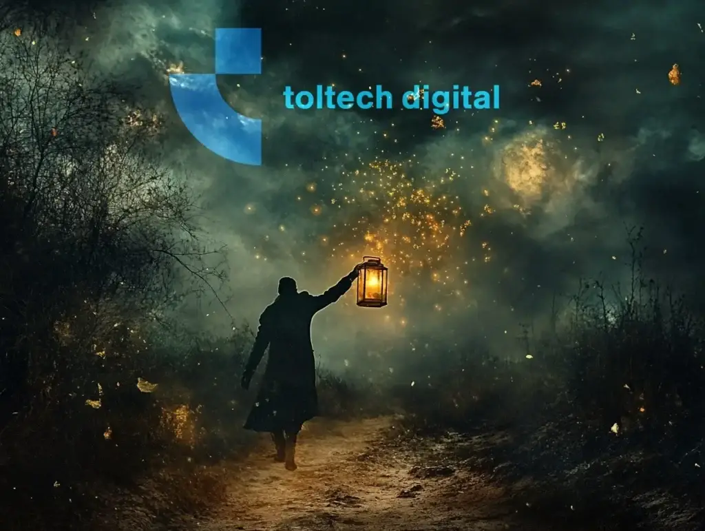 vanishing map - man holding lantern in mist at night. Is your business lost in the changing world of digital marketing? Call Toltech for a map
